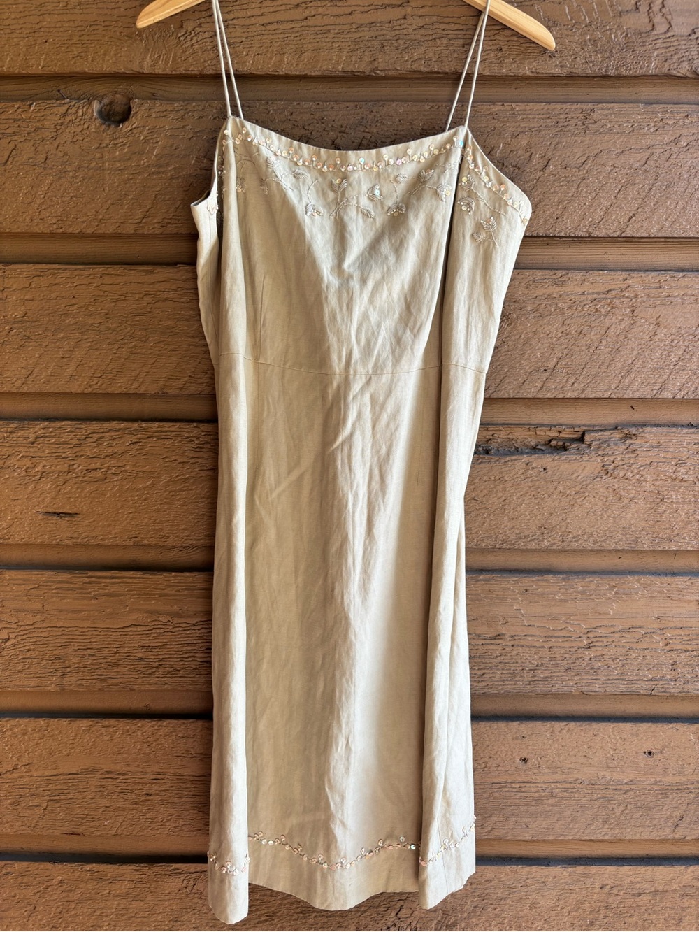 Vintage Sigrid Olsen Beige Embellished Midi Slip Dress